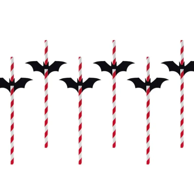 Pailles en Papier Halloween Chauve-Souris PartyDéco (x6)
