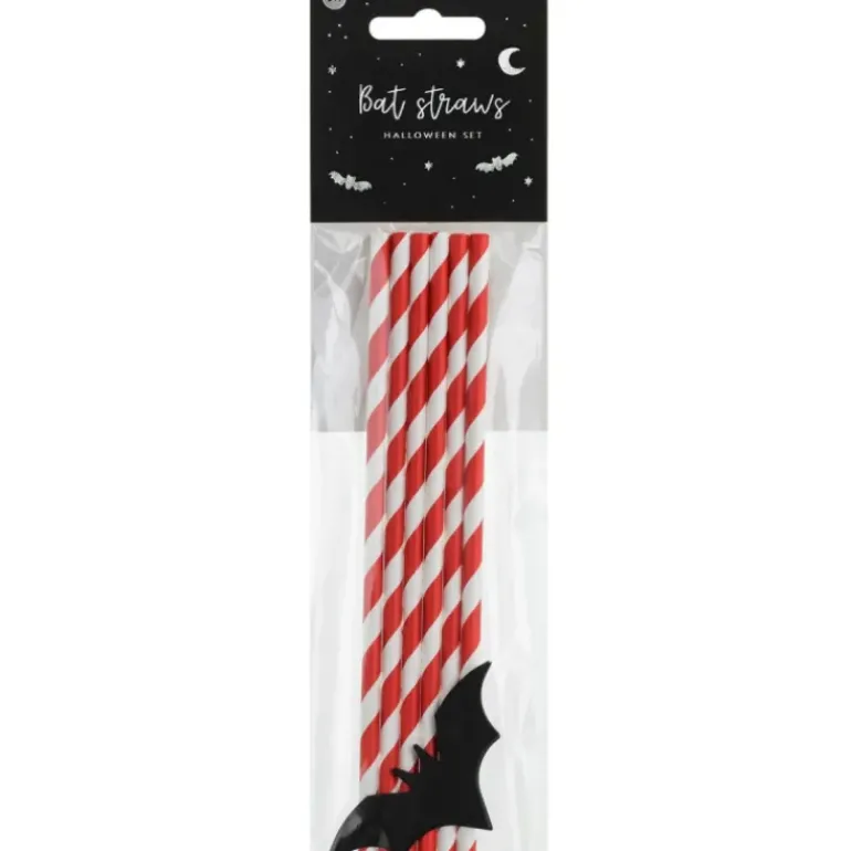 Pailles en Papier Halloween Chauve-Souris PartyDéco (x6)