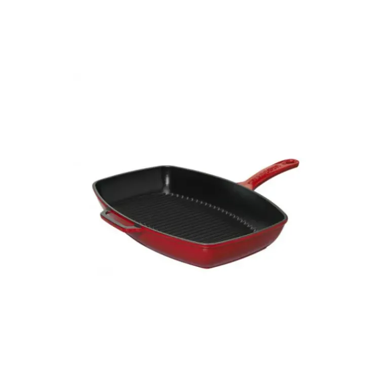 Poêle-gril en Fonte rectangulaire 28 x 24 cm Rouge Chasseur