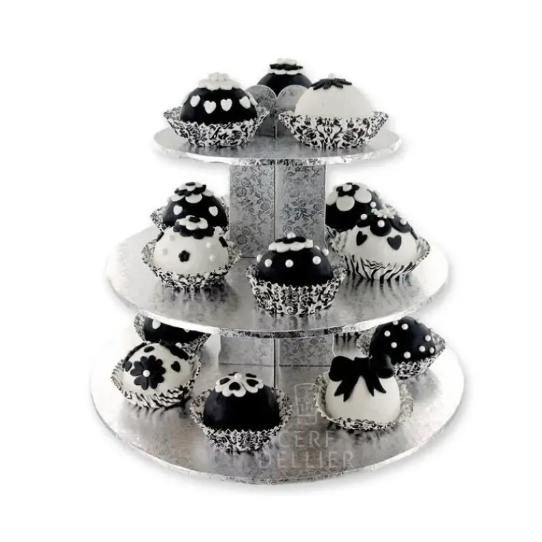 Présentoir Argenté Cupcakes 3 Etages Ronds Gatodéco