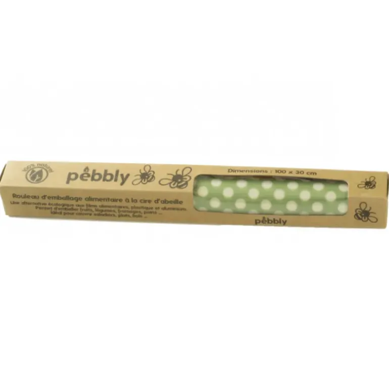Rouleau Emballage Alimentaire Cire Abeille Pois Vert 30 x 100 cm Pebbly