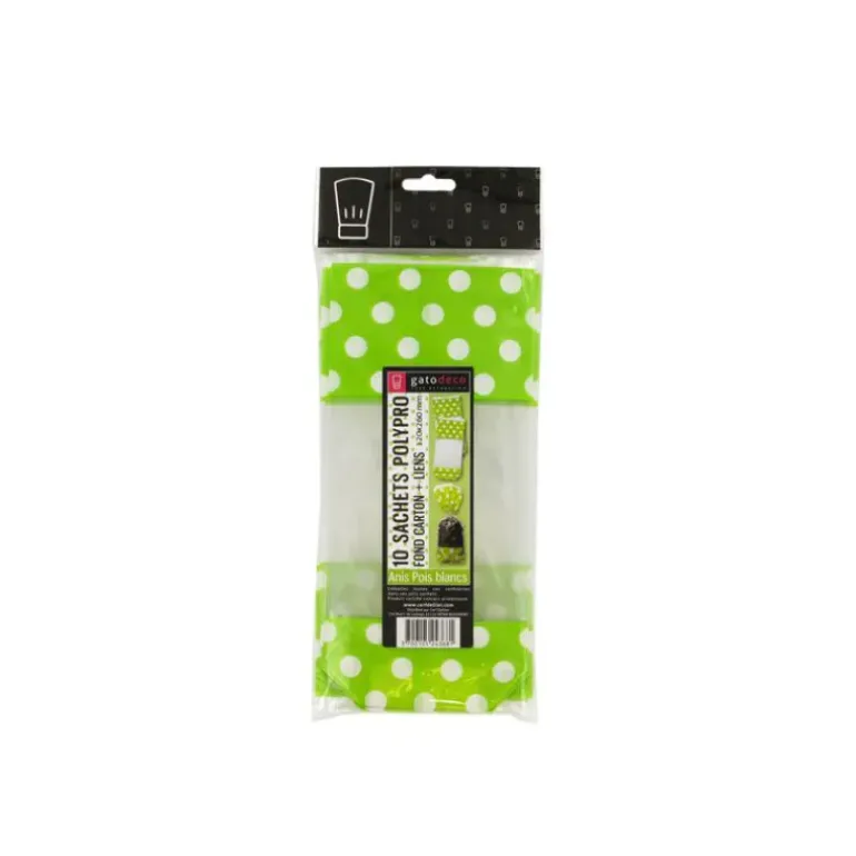 Sachet Bonbon 10 x 22 cm Anis à Pois Blancs Patisdécor (x10)