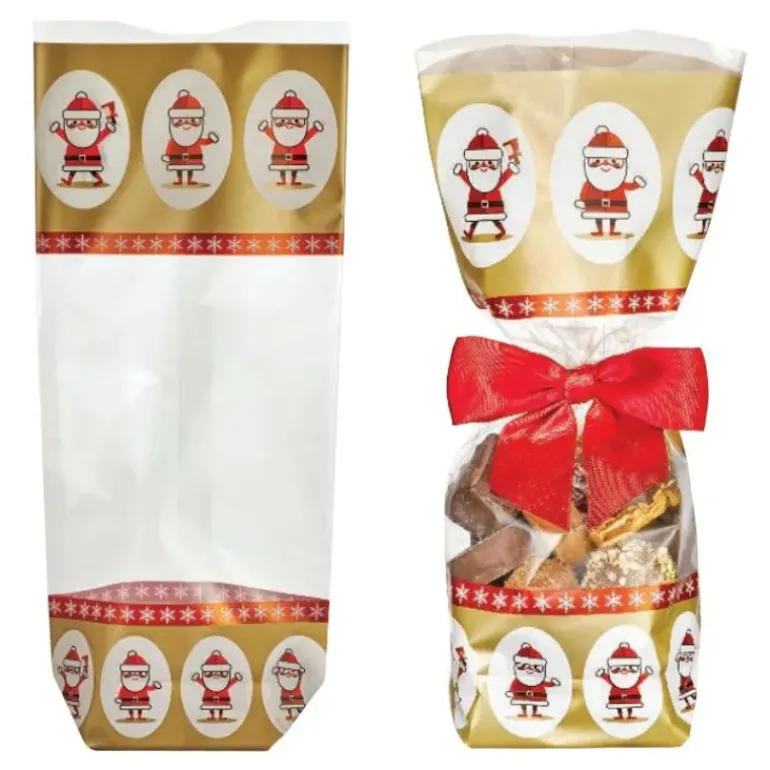 Sachet Confiserie Doré 10x22cm Père-Noël (x100)