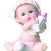 Sujet bapteme Fille Assise Rose 6,5 cm